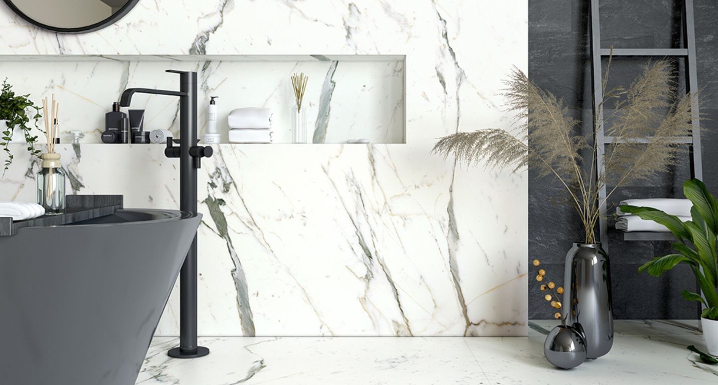 Revêtement minéral composite CERAMIN TILES PANNEAU, blanc, dalle 120.20 x 255.00 cm