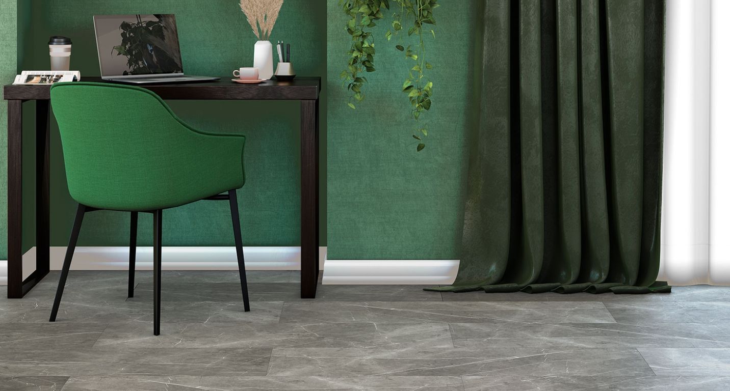 Revêtement minéral composite CERAMIN TILES 40X120, gris moyen, dalle 39.20 x 118.00 cm