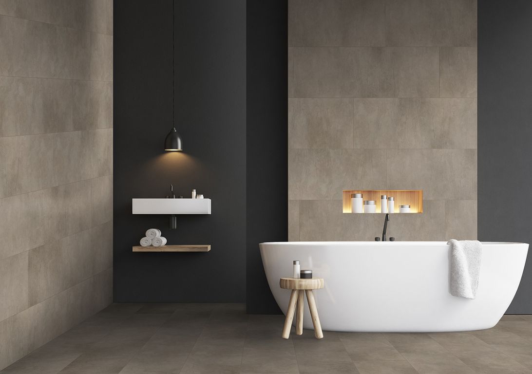 Revêtement minéral composite CERAMIN TILES 40X120, gris , dalle 39.20 x 118.00 cm