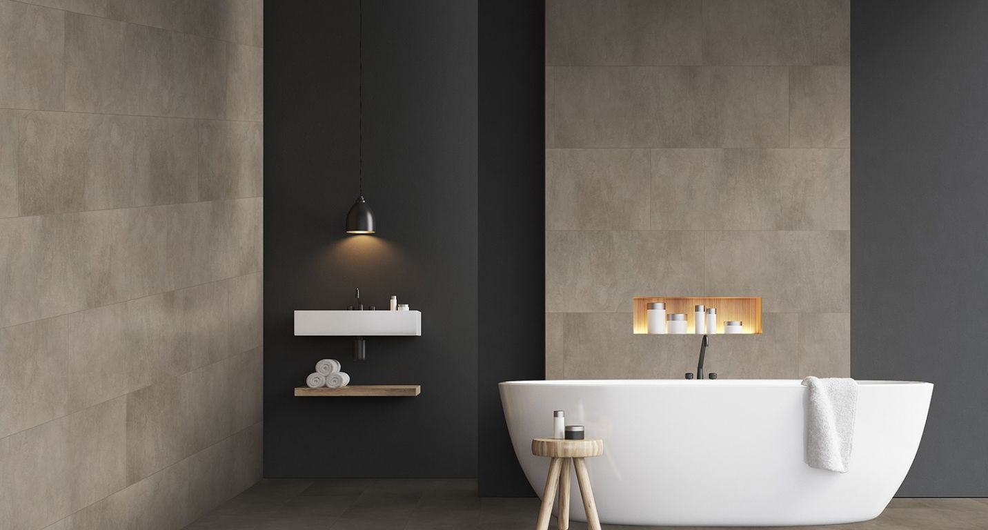 Revêtement minéral composite CERAMIN TILES 40X120, gris , dalle 39.20 x 118.00 cm