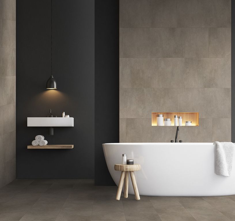 Revêtement minéral composite CERAMIN TILES 40X120, gris , dalle 39.20 x 118.00 cm