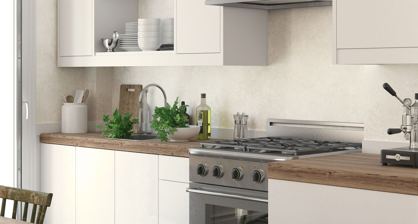 Revêtement minéral composite ENCORE TILES, calcaire, dalle 31.00 x 63.80 cm