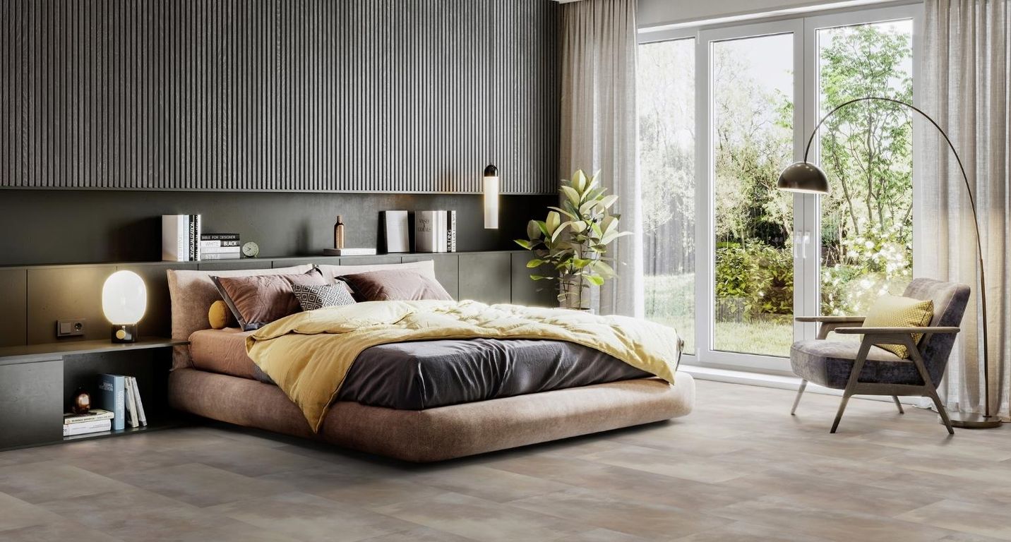 Sol vinyle VIRTUO 55 RIGID ACOUSTIC DALLE Gerflor, Pierre acuarela taupe, dalle 39.90 x 73.00 cm