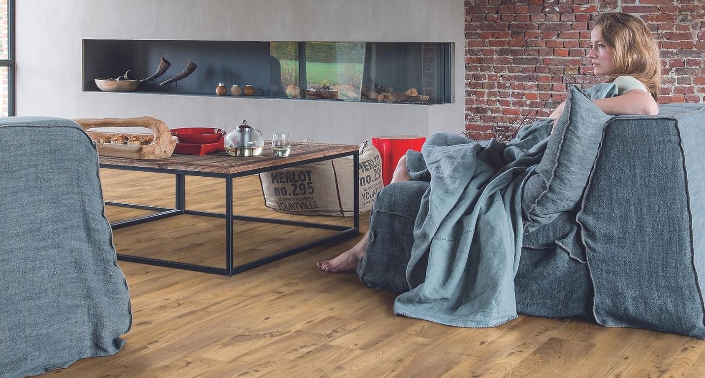 Sol vinyle ALPHA VINYL BLOS Quick Step, Bois châtaignier vintage naturel, lame 18.90 x 125.10 cm