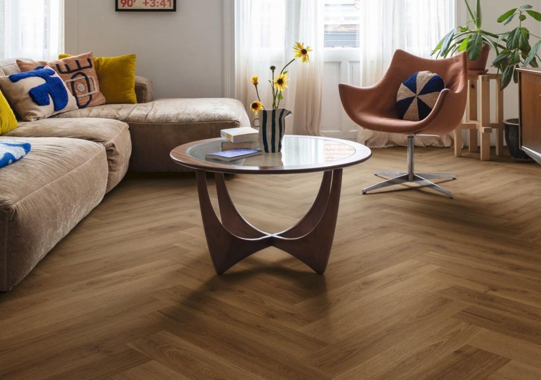 Sol vinyle ALPHA VINYL CIRO Quick Step, Bois chêne caramel ramageux, lame 12.60 x 63.00 cm