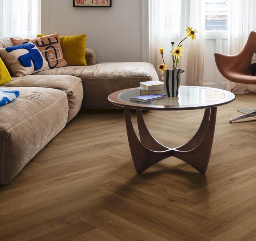 Sol vinyle ALPHA VINYL CIRO Quick Step, Bois chêne caramel ramageux, lame 12.60 x 63.00 cm