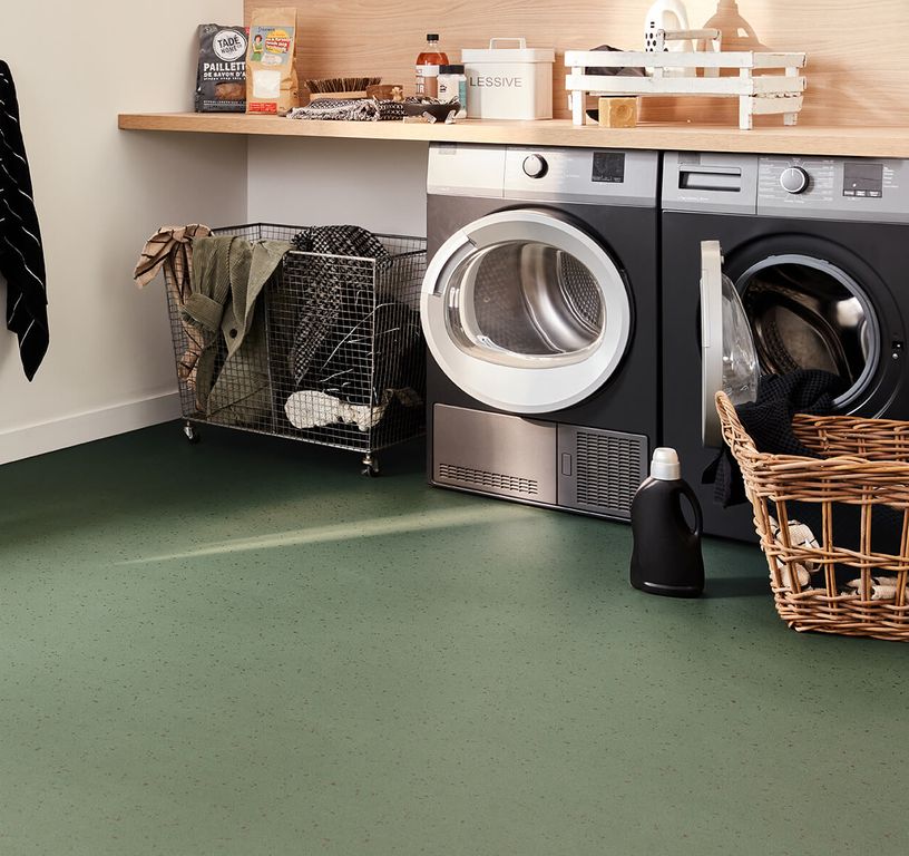 Sol vinyle rouleau TEXLINE NATURE 4M Gerflor, Uni/faux uni moucheté vert, rouleau 4.00 m