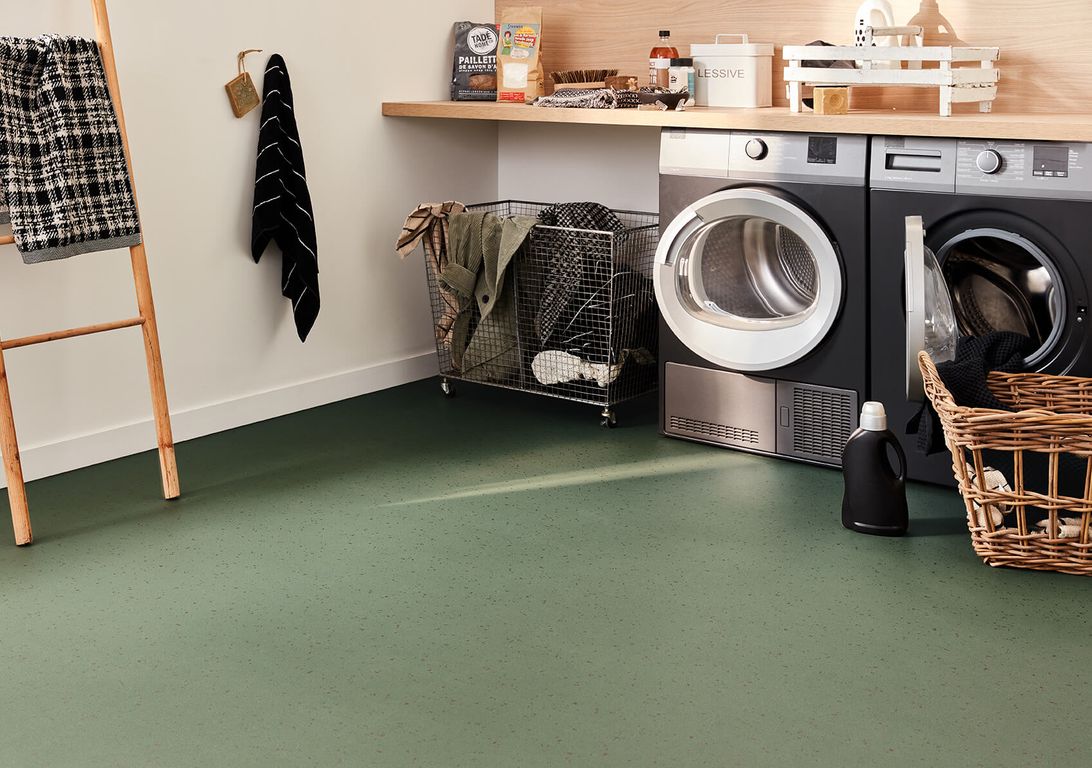Sol vinyle rouleau TEXLINE NATURE 2M Gerflor, Uni/faux uni moucheté vert, rouleau 2.00 m
