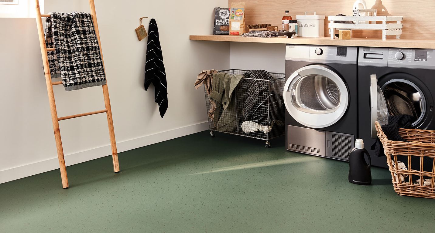 Sol vinyle rouleau TEXLINE NATURE 2M Gerflor, Uni/faux uni moucheté vert, rouleau 2.00 m