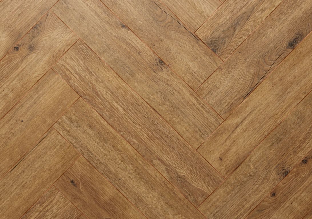 Sol stratifié MANOR BATON ROMPU , aspect Marqueterie marron, lame 13.10 x 64.30 cm