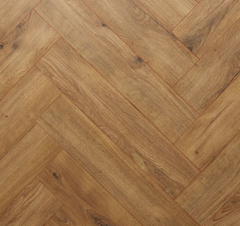 Sol stratifié MANOR BATON ROMPU , aspect Marqueterie marron, lame 13.10 x 64.30 cm