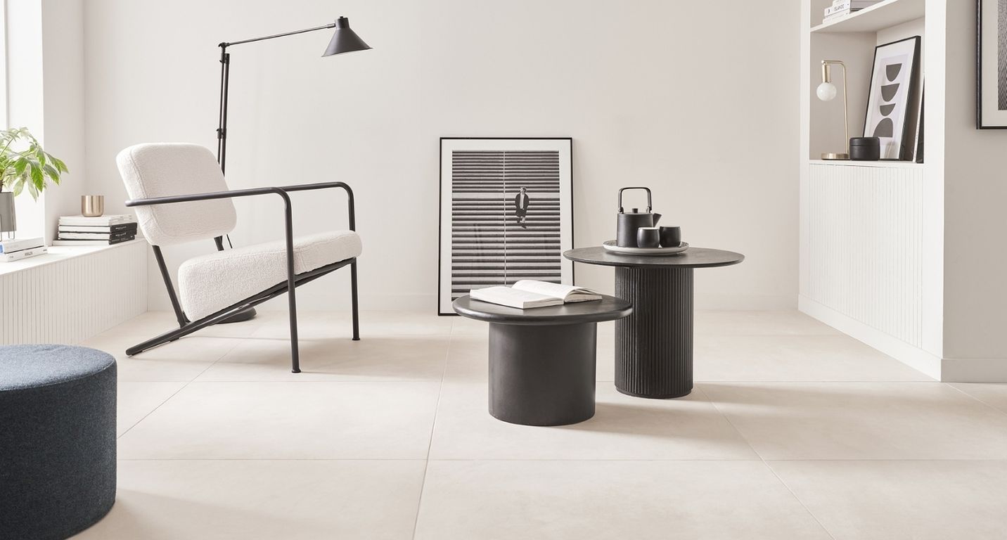 Carrelage EXTRA blanc, aspect béton 80x80cm, dim 79.80 x 79.80 cm