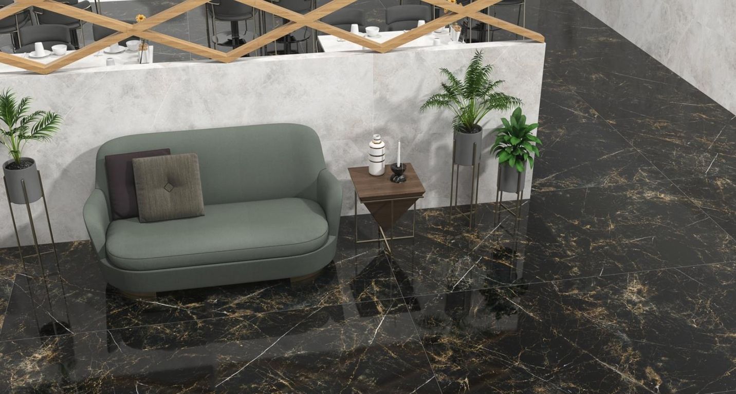 Carrelage EBENE NOIR POLI, aspect marbre noir, dim 60.00 x 120.00 cm