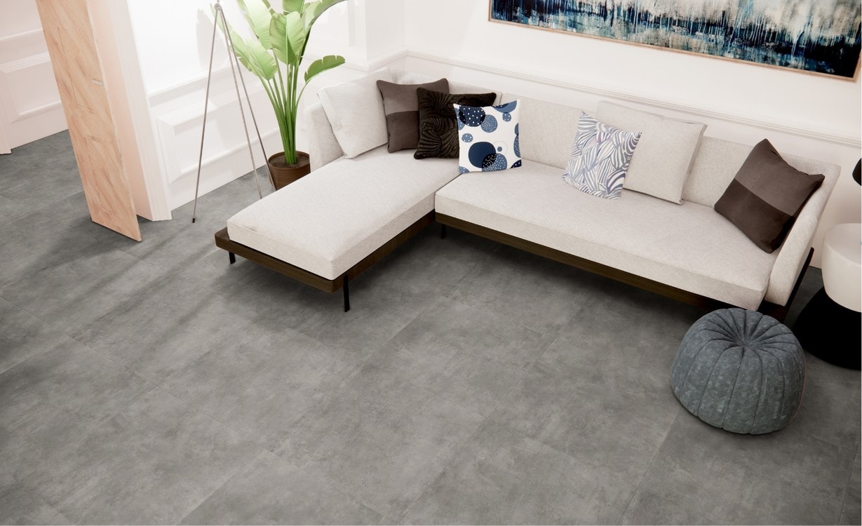 Carrelage AURORE gris, aspect béton gris, dim 61.00 x 61.00 cm