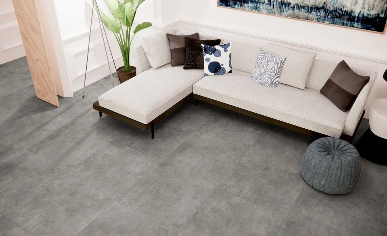 Carrelage AURORE gris, aspect béton gris, dim 90.00 x 90.00 cm