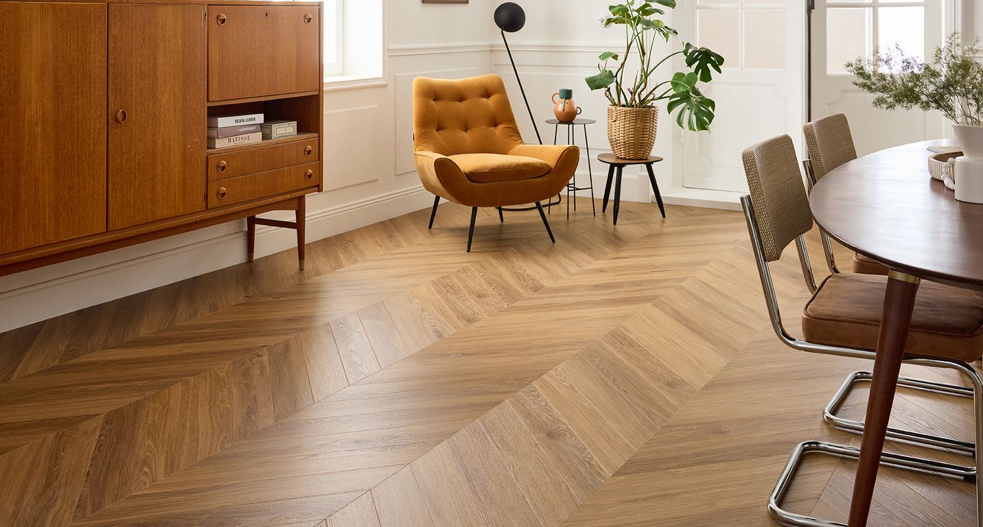 Sol vinyle CHEVRON , Bois chêne naturel, lame 12.00 x 69.00 cm