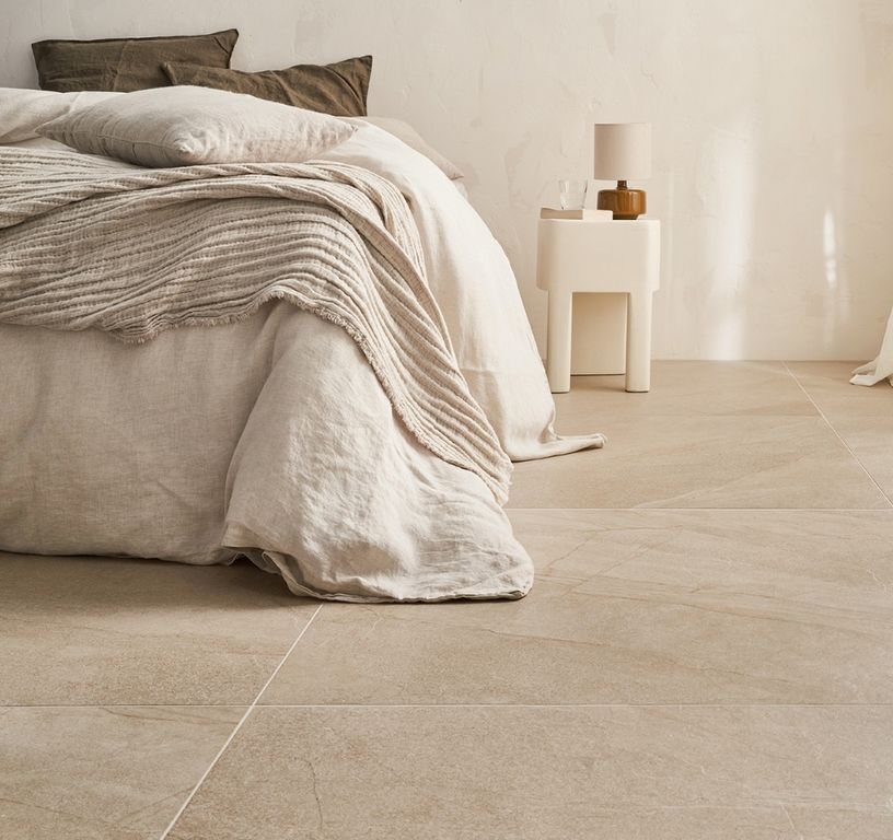 Carrelage HALLEY beige, aspect pierre beige, dim 90.00 x 90.00 cm