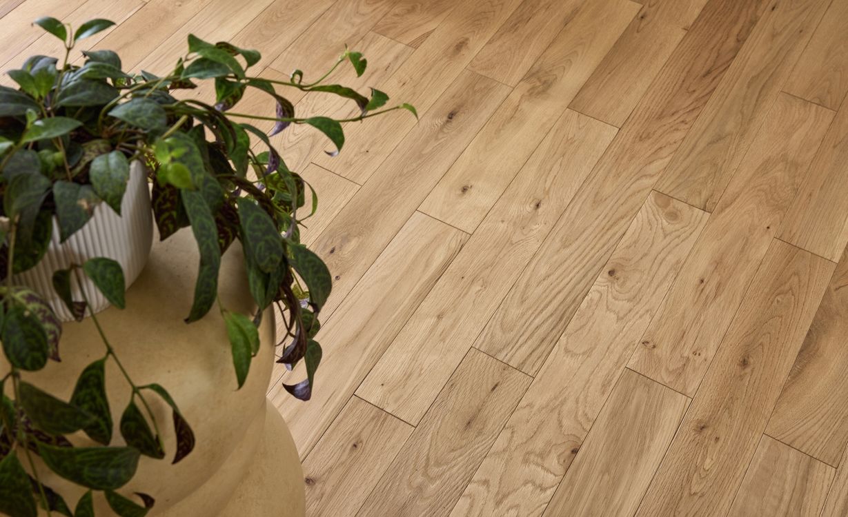 Parquet massif ROYAUME 90 CHENE AUTHENTIQUE, chêne naturel, verni, larg. 9.00 cm