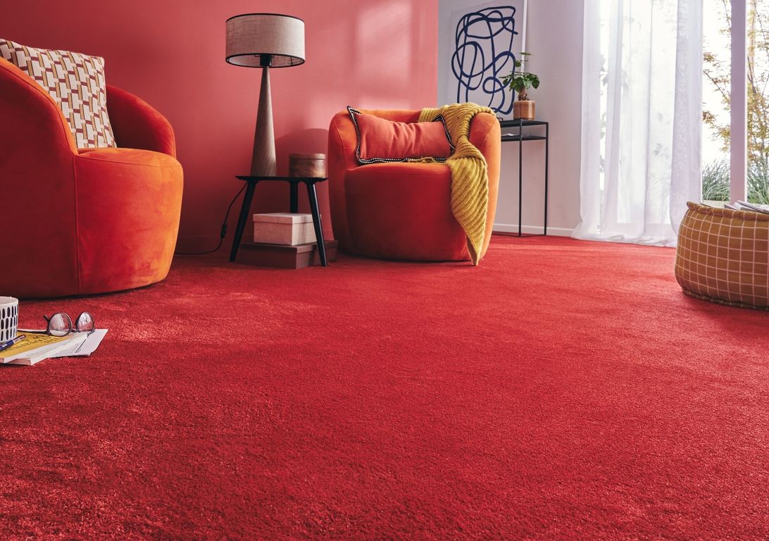 Moquette velours MERVEILLE ECO, col Rouge, rouleau 4.00 m