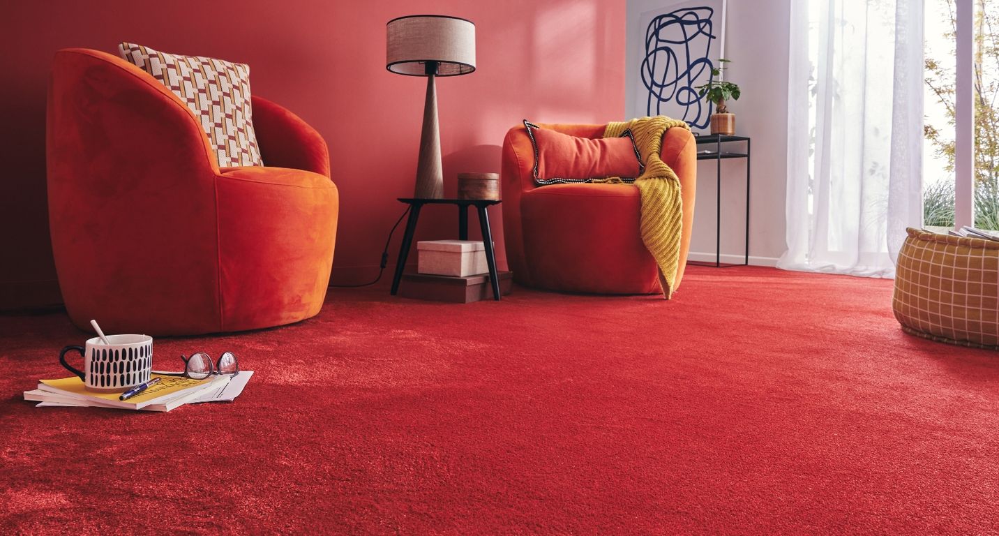 Moquette velours MERVEILLE ECO, col Rouge, rouleau 4.00 m