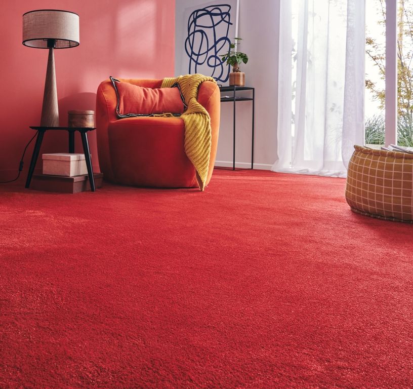 Moquette velours MERVEILLE ECO, col Rouge, rouleau 4.00 m