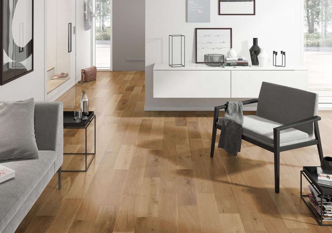 Parquet massif ROYAUME 150 CHENE AUTHENTIQUE, chêne naturel, verni, larg. 15.00 cm