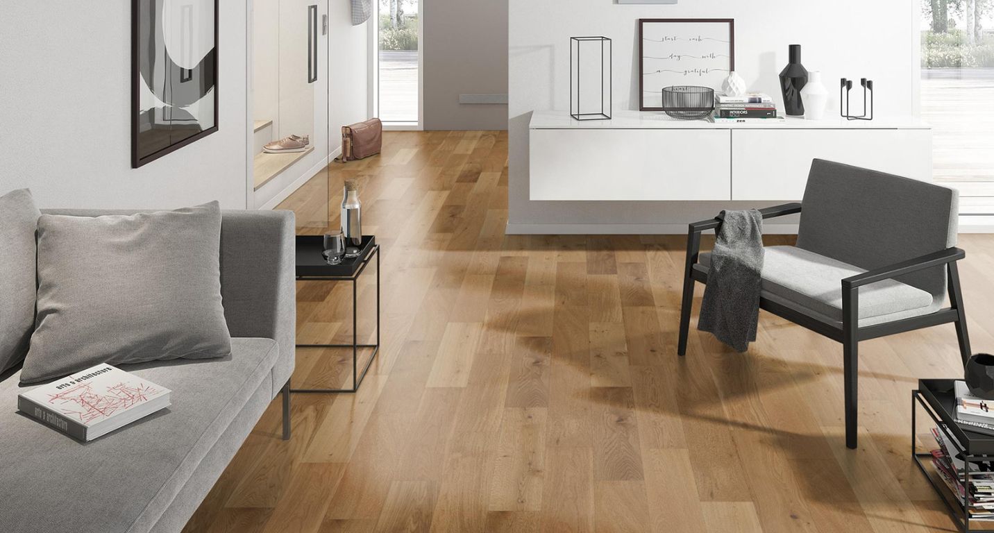 Parquet massif ROYAUME 150 CHENE AUTHENTIQUE, chêne naturel, verni, larg. 15.00 cm