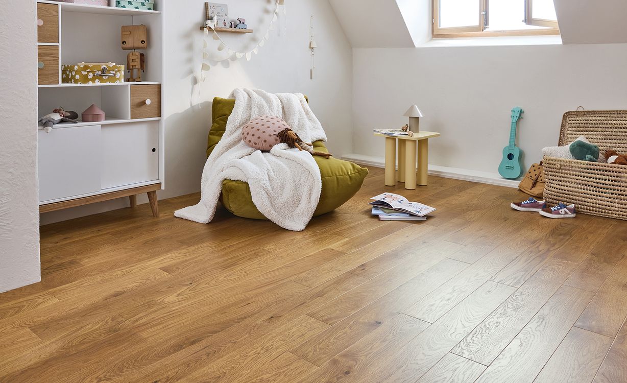 Parquet contrecollé PALAIS 130 CHENE AUTHENTIQUE, chêne miel, verni, larg. 13.00 cm