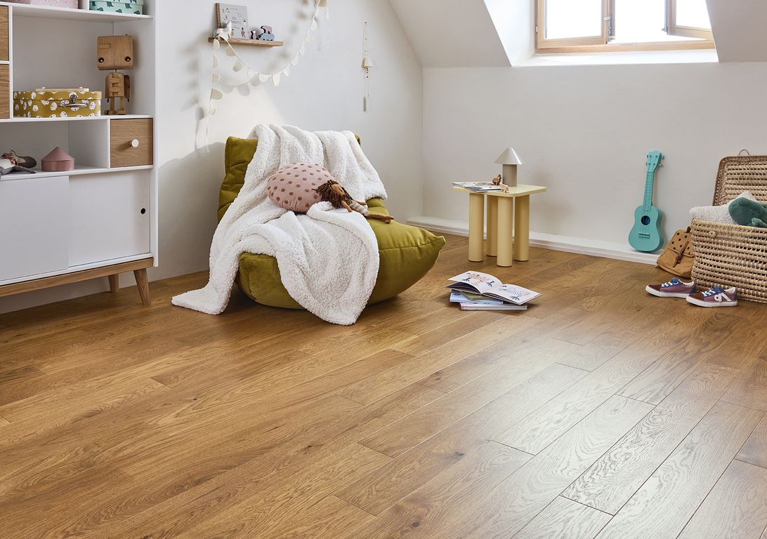 Parquet contrecollé PALAIS 130 CHENE AUTHENTIQUE, chêne miel, verni, larg. 13.00 cm