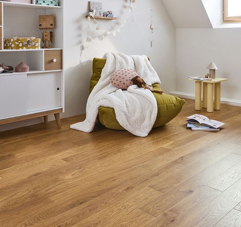 Parquet contrecollé PALAIS 130 CHENE AUTHENTIQUE, chêne miel, verni, larg. 13.00 cm