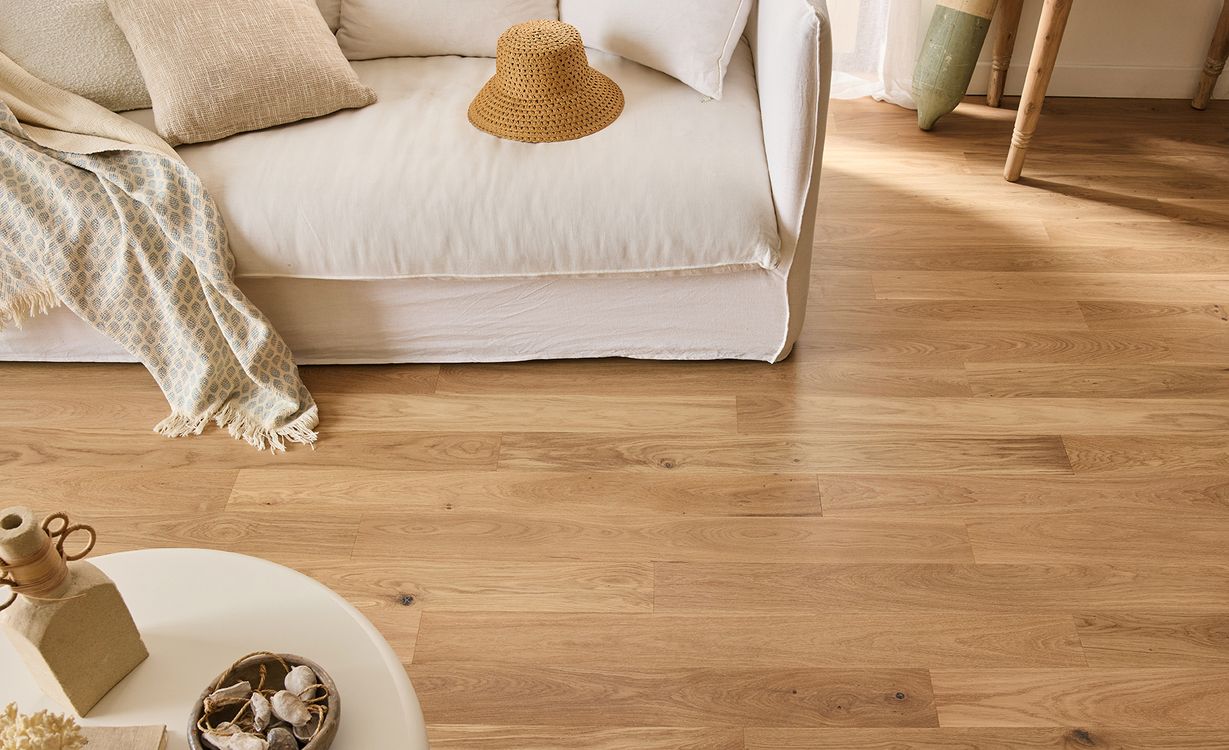 Parquet contrecollé PALAIS 110 CHENE AUTHENTIQUE, chêne blanc, verni, larg. 11.00 cm