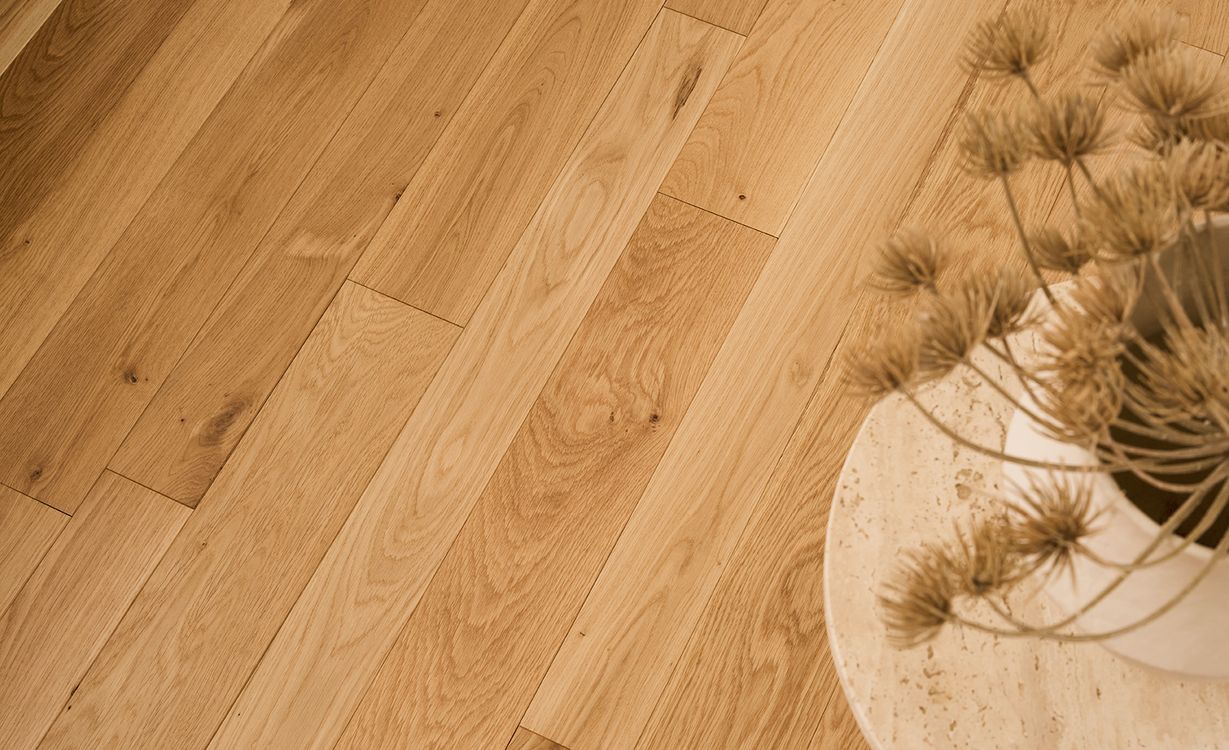 Parquet massif PALACE 120 CHENE AUTHENTIQUE, chêne naturel, verni, larg. 12.00 cm