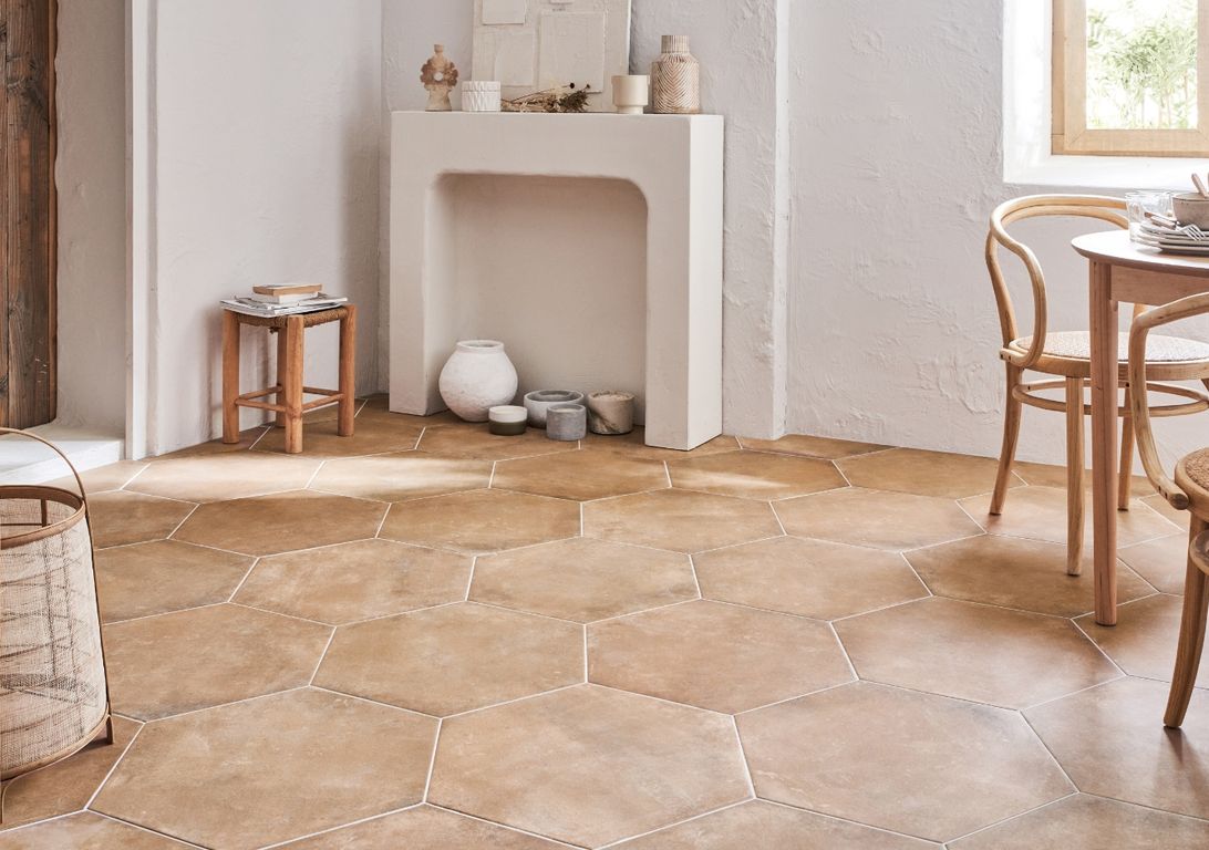 Carrelage HEX TERRA, aspect pierre terracotta, dim 56.00 x 48.00 cm