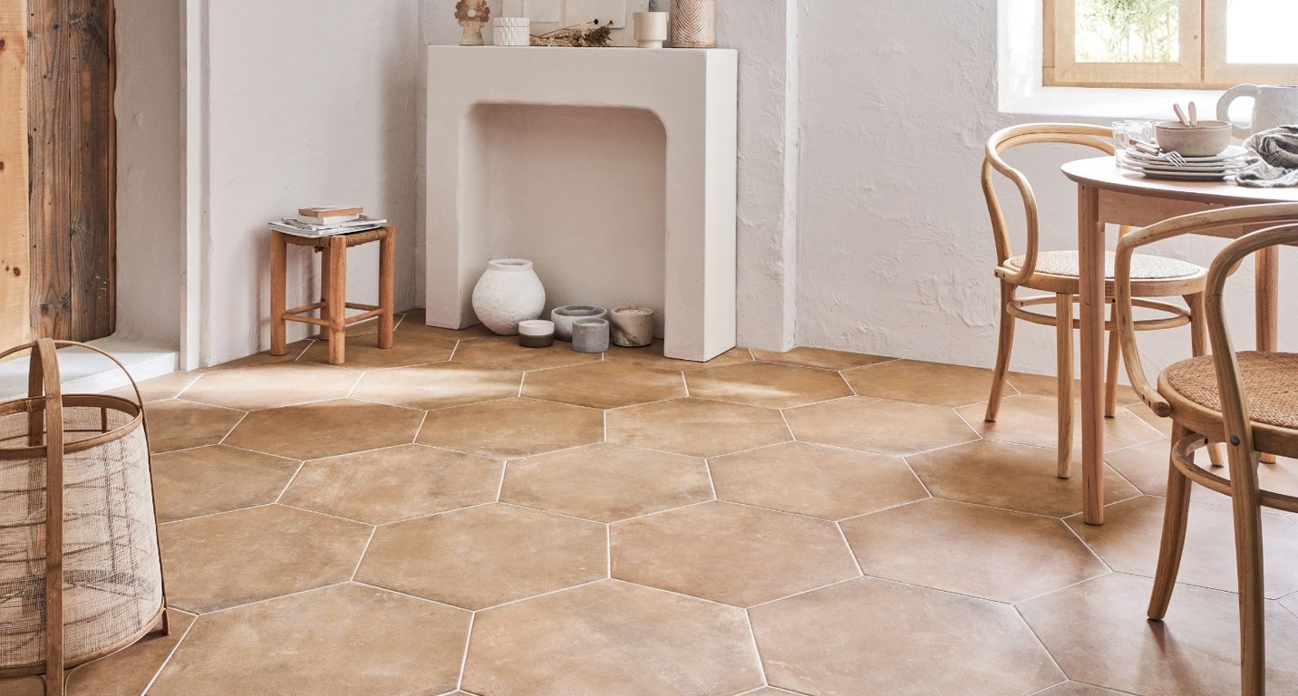 Carrelage HEX TERRA, aspect pierre terracotta, dim 56.00 x 48.00 cm
