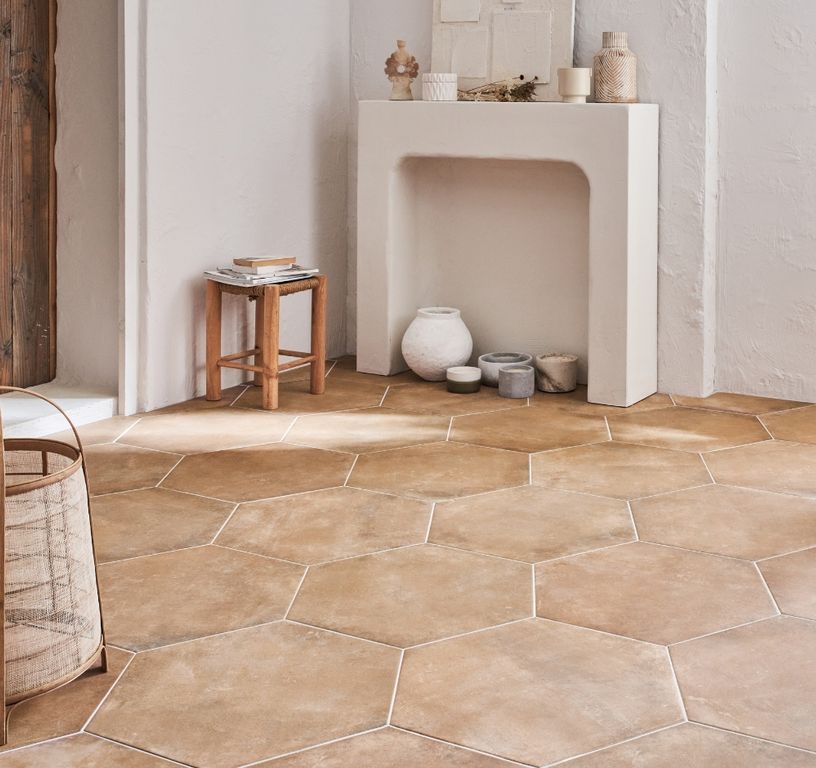 Carrelage HEX TERRA, aspect pierre terracotta, dim 56.00 x 48.00 cm