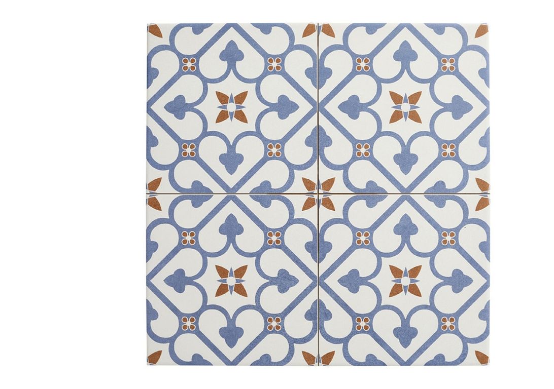 Carrelage BURTON, aspect carreau ciment bleu, dim 45.00 x 45.00 cm