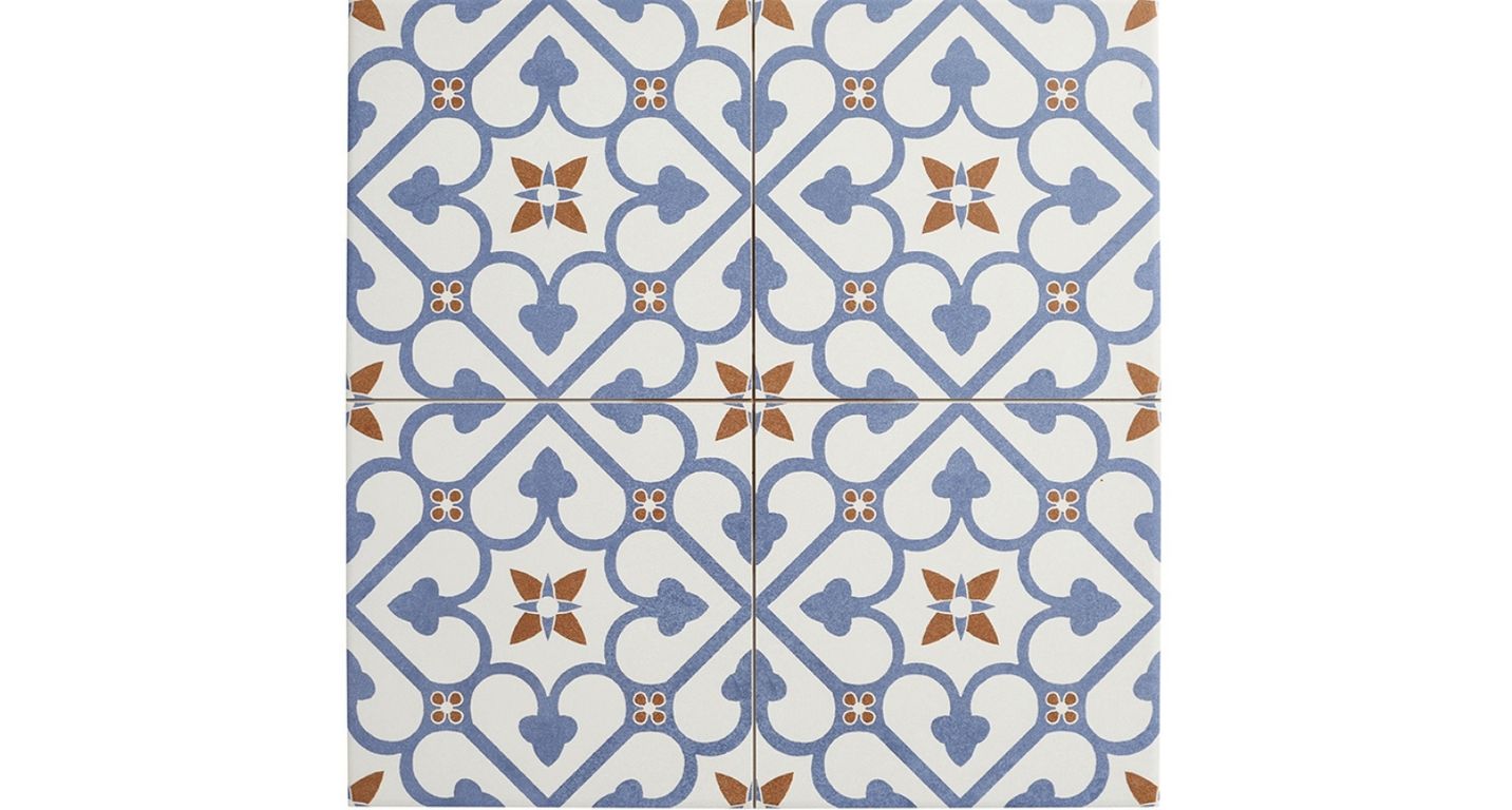 Carrelage BURTON, aspect carreau ciment bleu, dim 45.00 x 45.00 cm