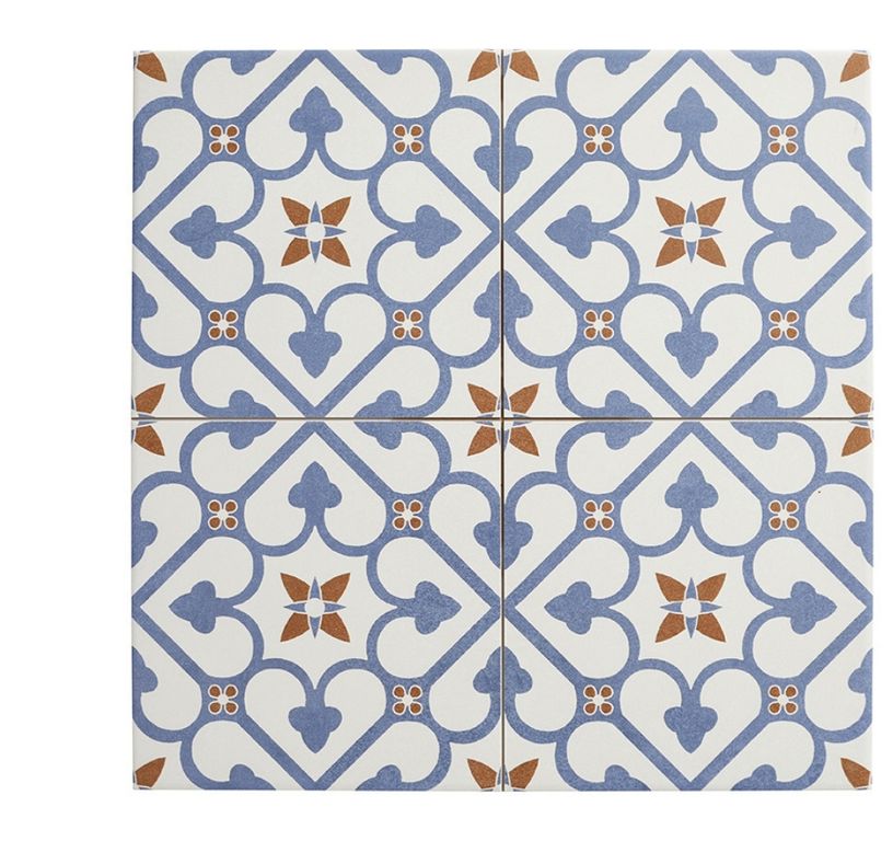 Carrelage BURTON, aspect carreau ciment bleu, dim 45.00 x 45.00 cm