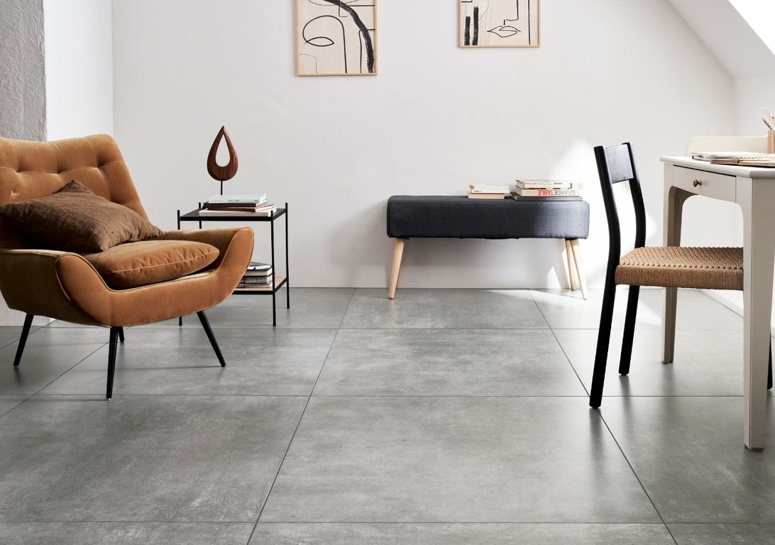 Carrelage AURORE gris clair, aspect béton 90x90cm, dim 90.00 x 90.00 cm