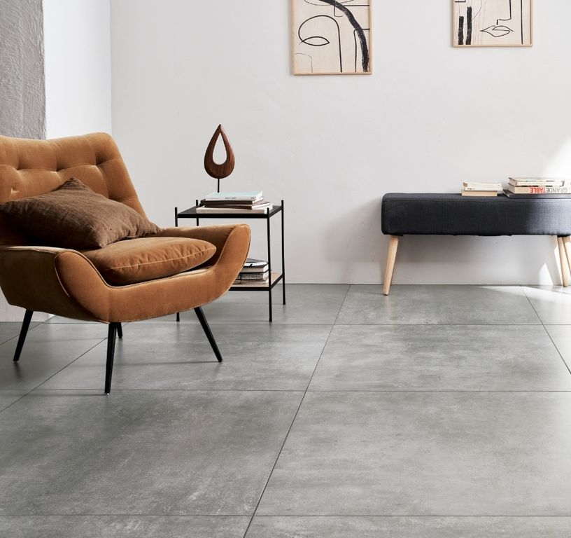 Carrelage AURORE gris clair, aspect béton 90x90cm, dim 90.00 x 90.00 cm