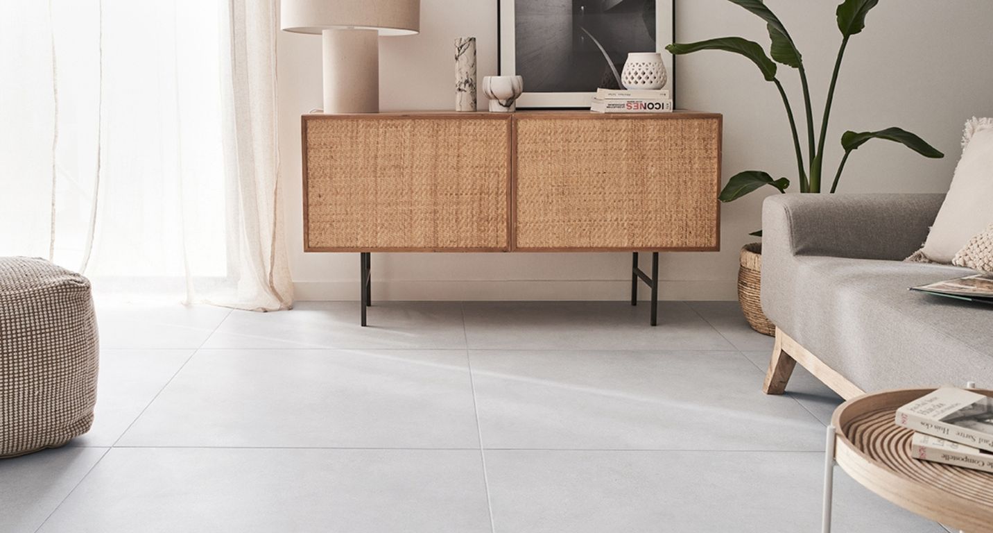 Carrelage BETONICO blanc, aspect béton blanc, dim 80.00 x 80.00 cm