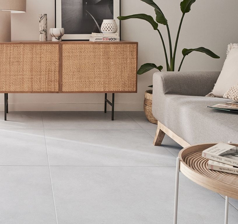 Carrelage BETONICO blanc, aspect béton blanc, dim 80.00 x 80.00 cm