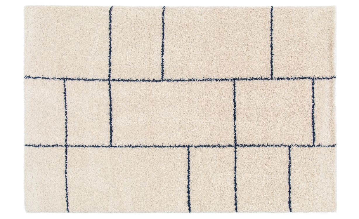 Tapis AVELINE , géométrique Ecru / bleu foncé
