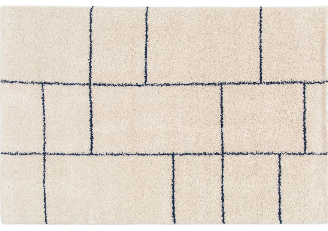 Tapis AVELINE , géométrique  Ecru / bleu foncé