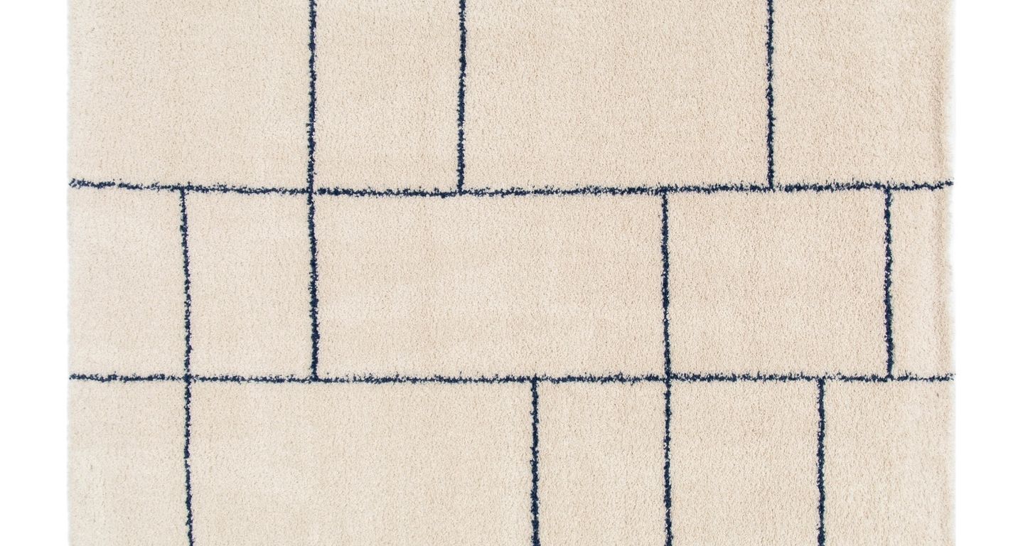 Tapis AVELINE , géométrique  Ecru / bleu foncé