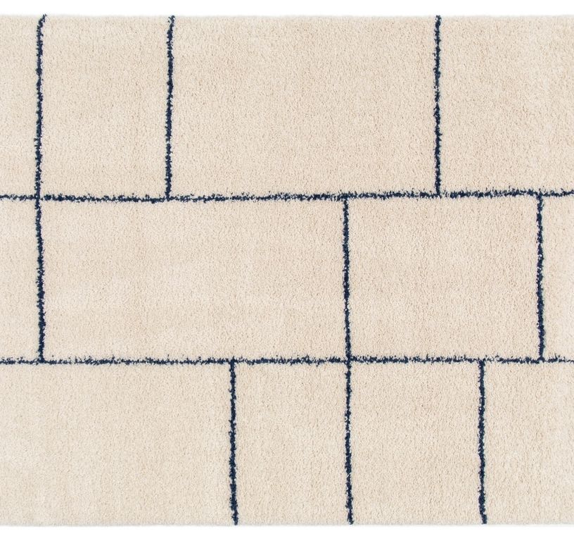 Tapis AVELINE , géométrique  Ecru / bleu foncé