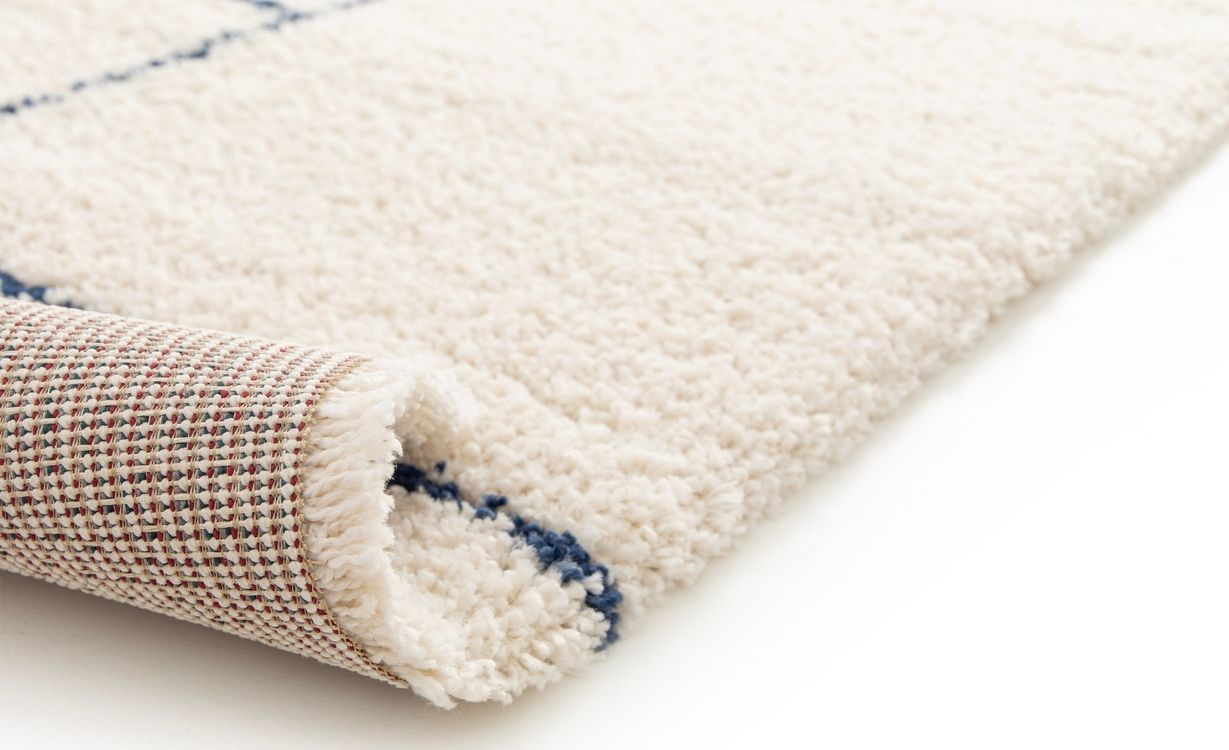 Tapis AVELINE , géométrique Ecru / bleu foncé