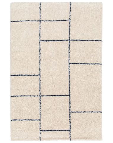 Tapis AVELINE , géométrique Ecru / bleu foncé