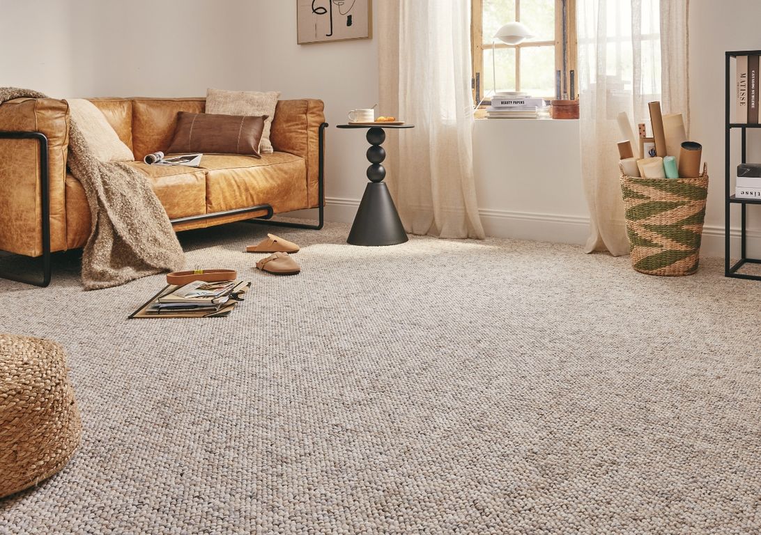 Moquette bouclée BLANCA, col sable, rouleau 4.00 m