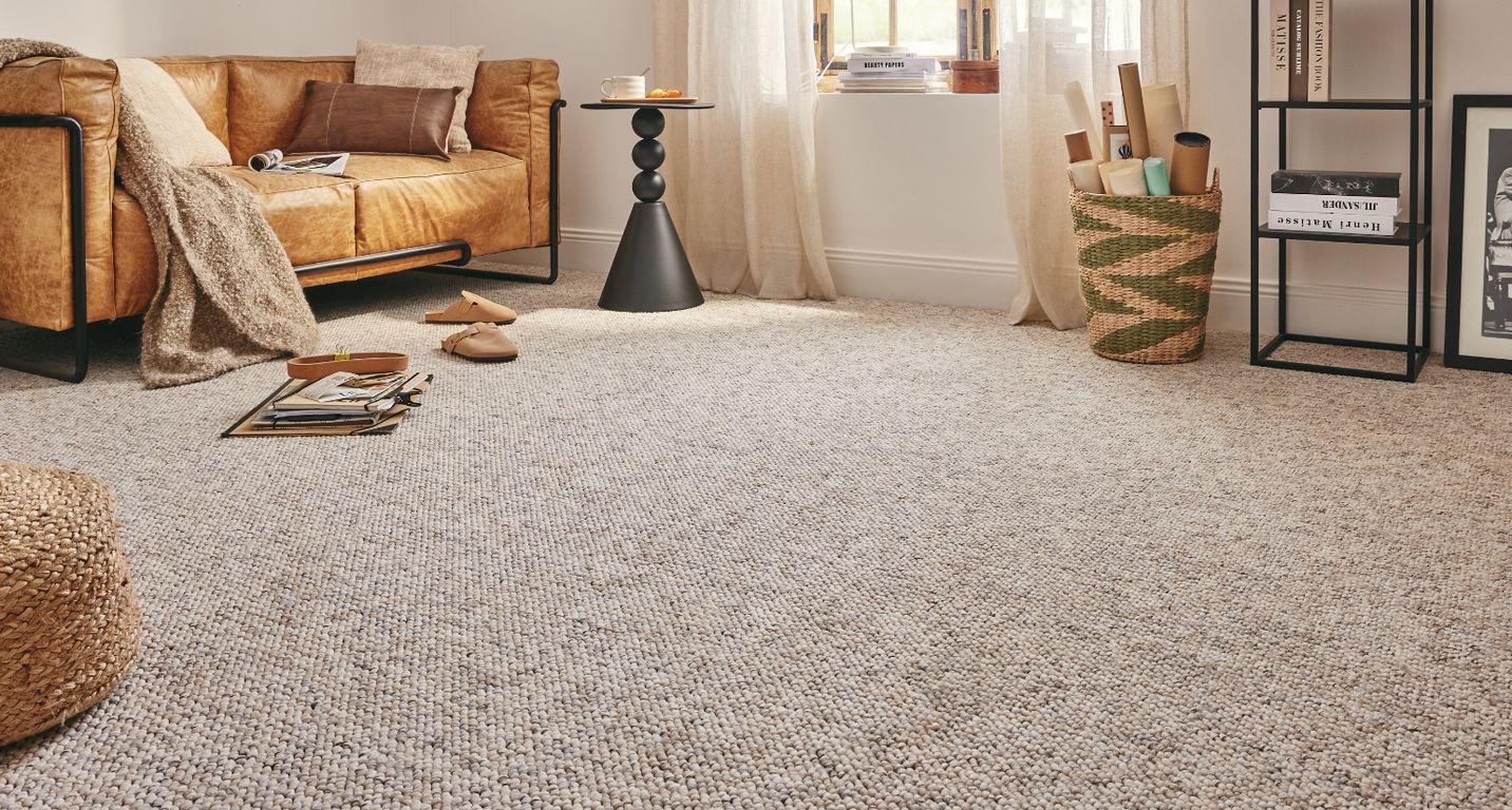 Moquette bouclée BLANCA, col sable, rouleau 4.00 m